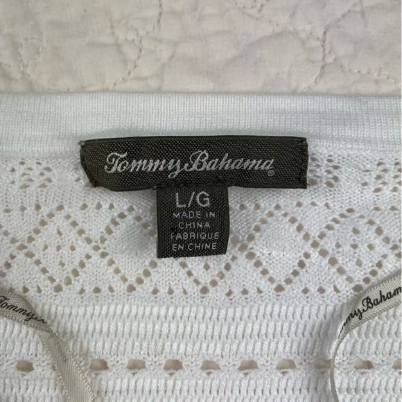 🔥Tommy Bahama White Sweater Open Knit Pullover V-neck Size L - Picture 7 of 11